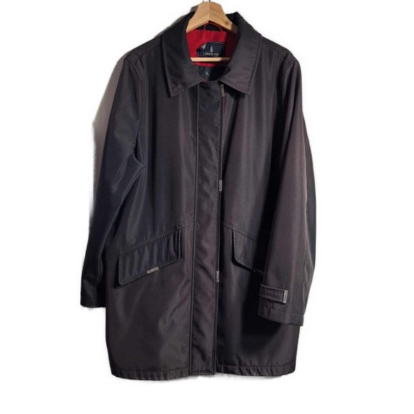 London Fog Lined Black Trench Coat Size Large - Picture 1 of 7